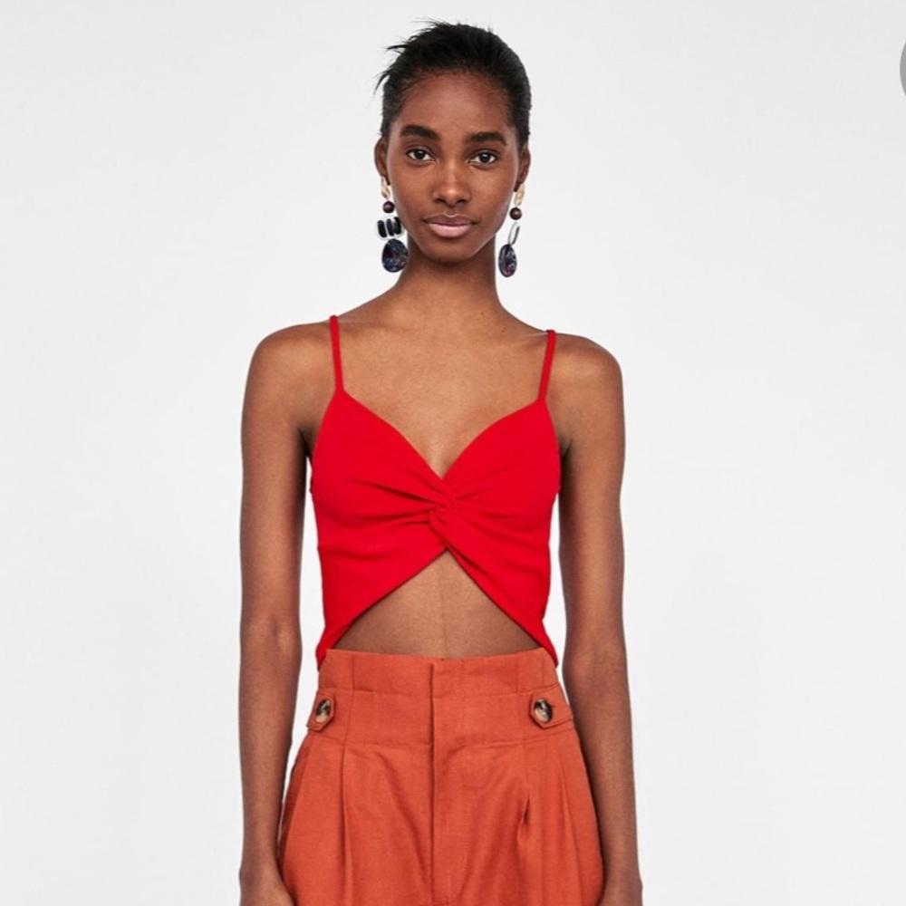 Zara Red Knotted Crop Top